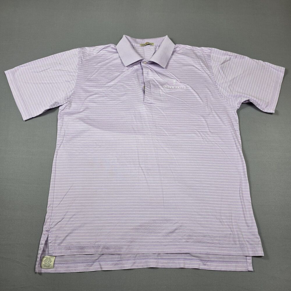 Peter Millar Golf Polo Double Mercerized Cotton Men's Size L Purple Stripe Logo